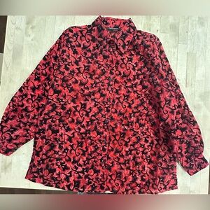 Elegant Red and Black Floral Button Down Shirt